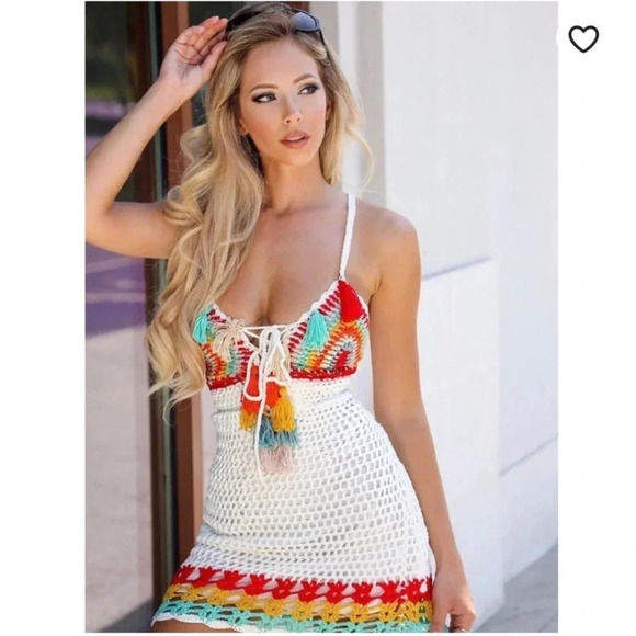 COPY - NWT Fashion Nova Listen To The Music Crochet Mini Dress With Tassels SzXL - Picture 1 of 13